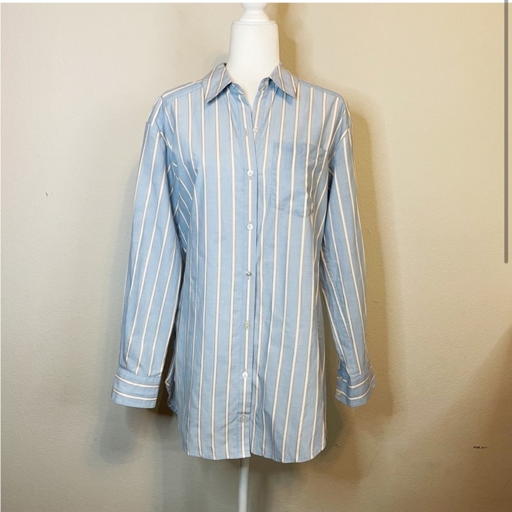 Veronica Beard Blue and White Striped Button Down Shirt - Picture 2 of 7